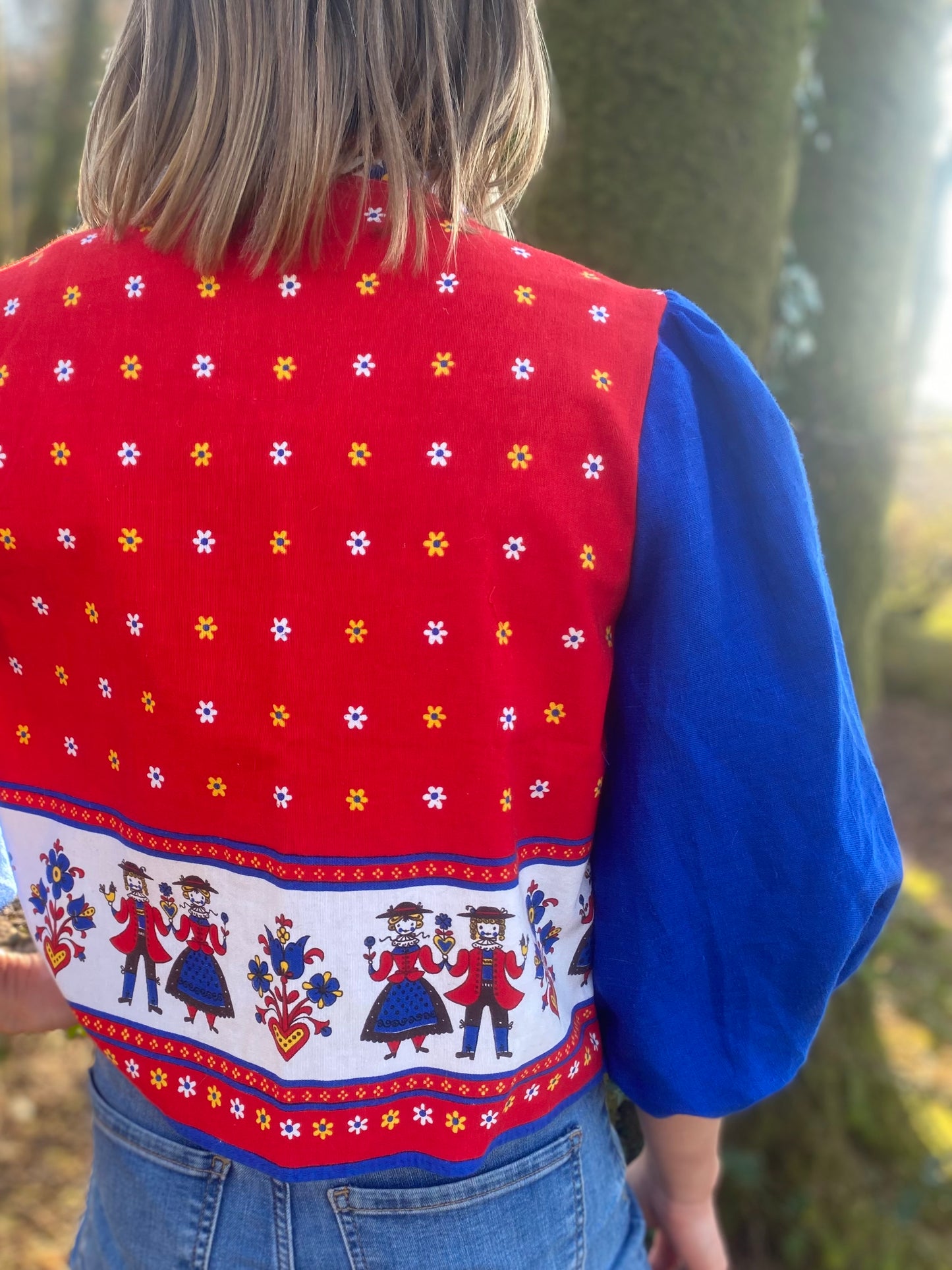 Cobalt Blue Linen Vintage Tie Blouse - Small