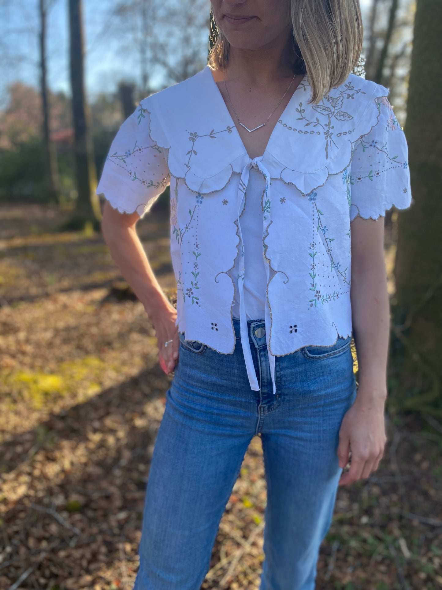 Tie Top With Oversized Collar - Medium