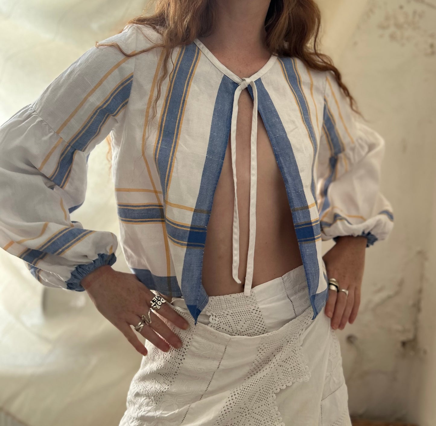 Tie Top With lantern sleeves