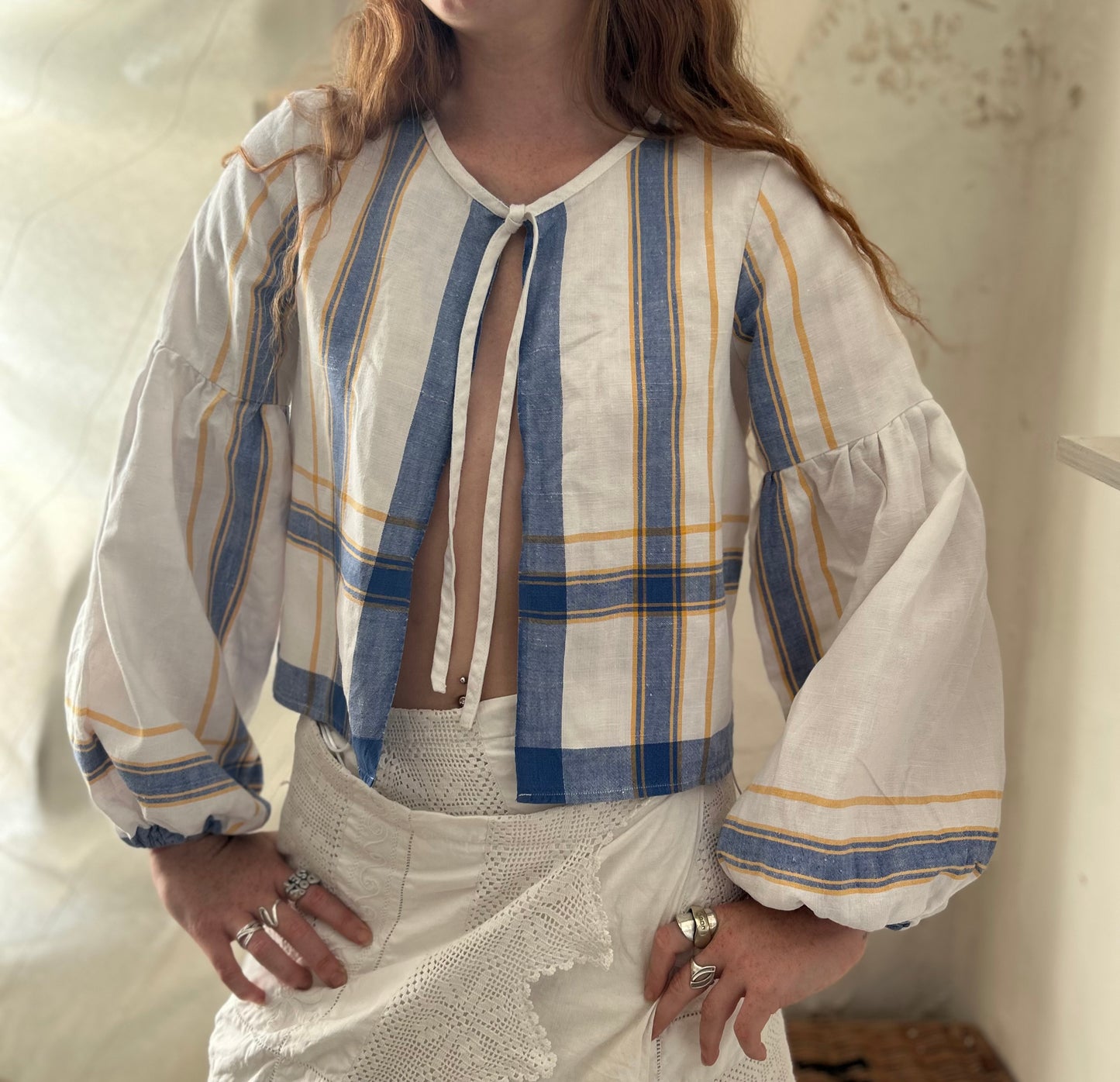 Tie Top With lantern sleeves
