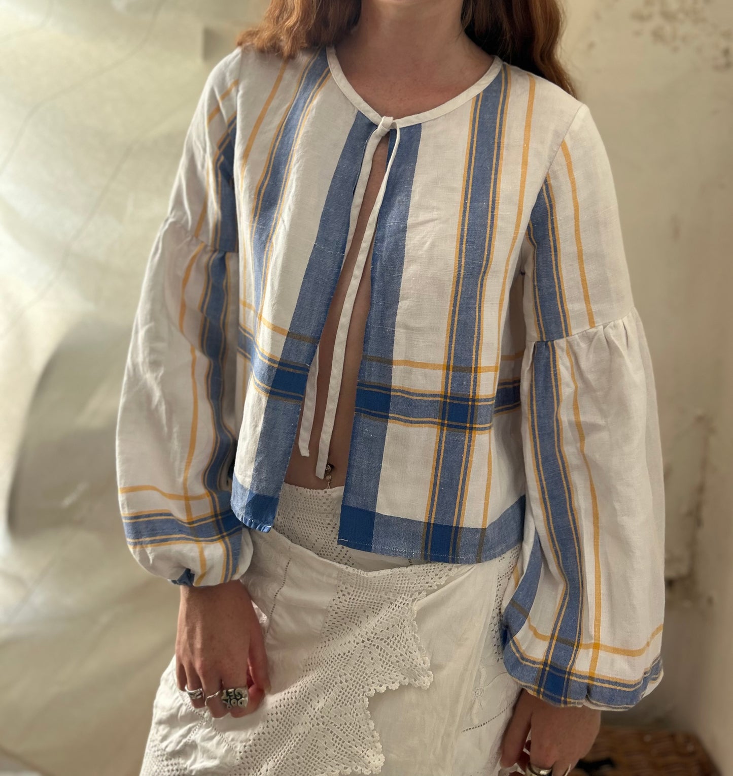 Tie Top With lantern sleeves