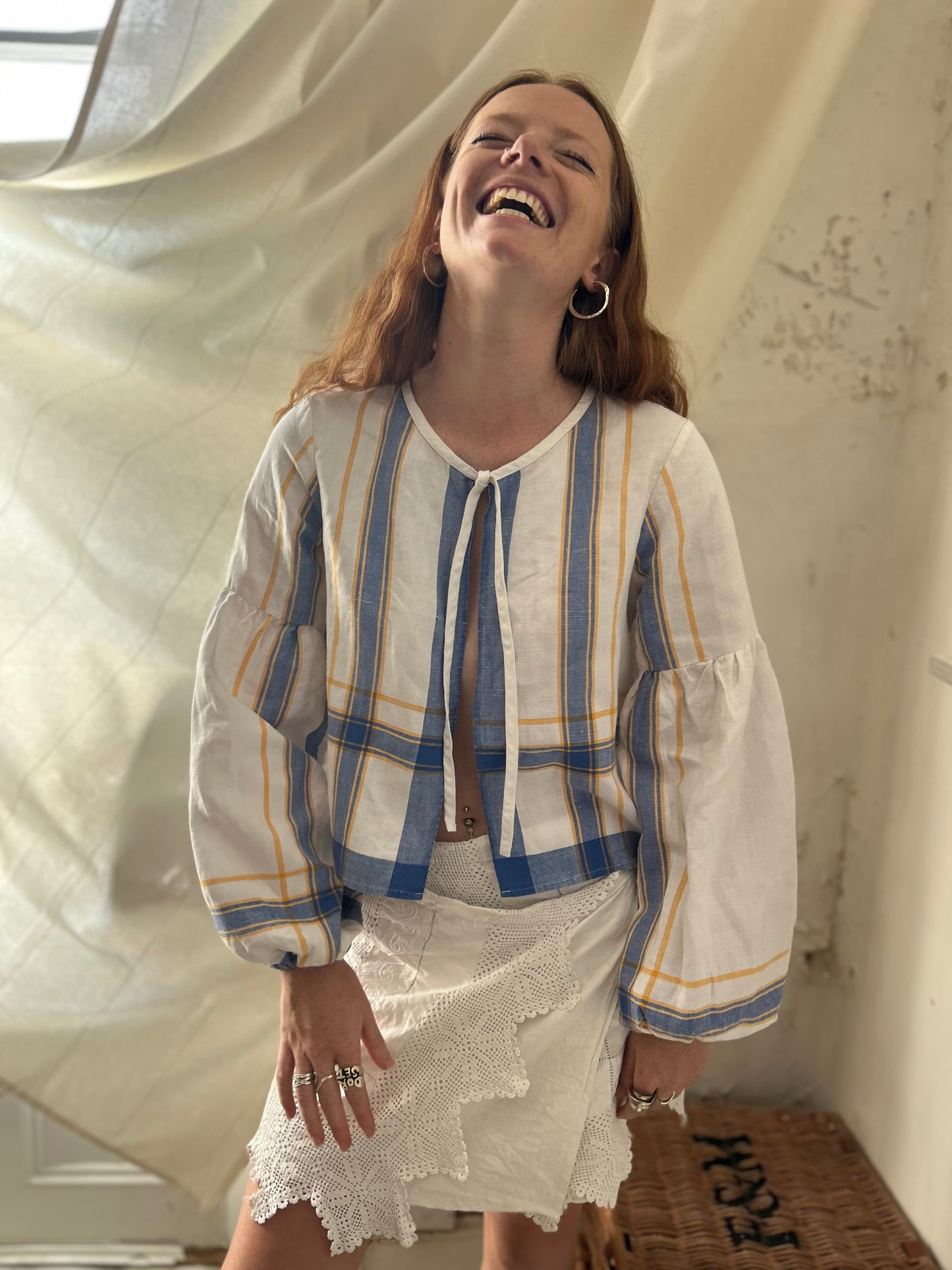 Tie Top With lantern sleeves