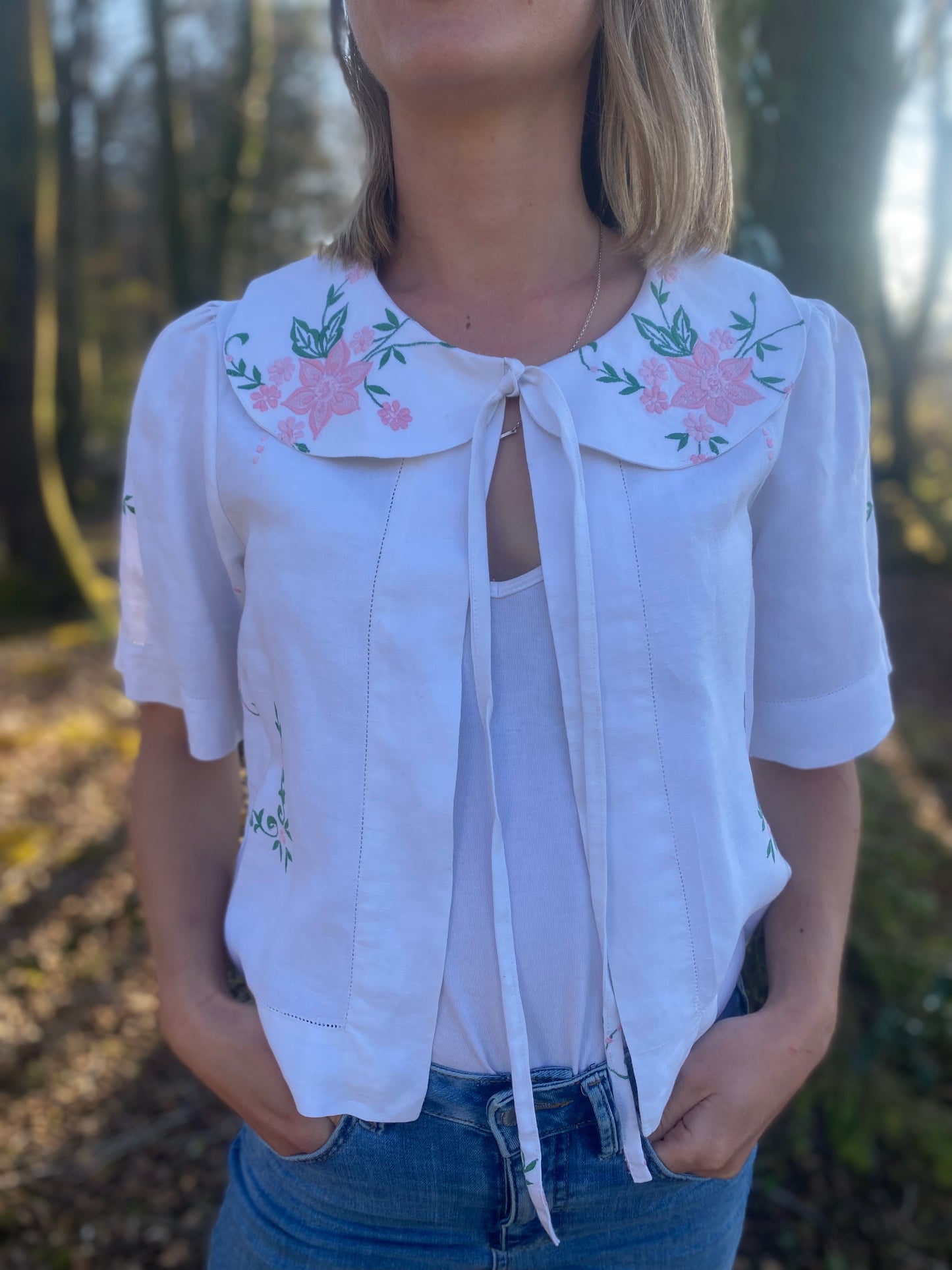 Tie Top With Oversized Collar - Medium