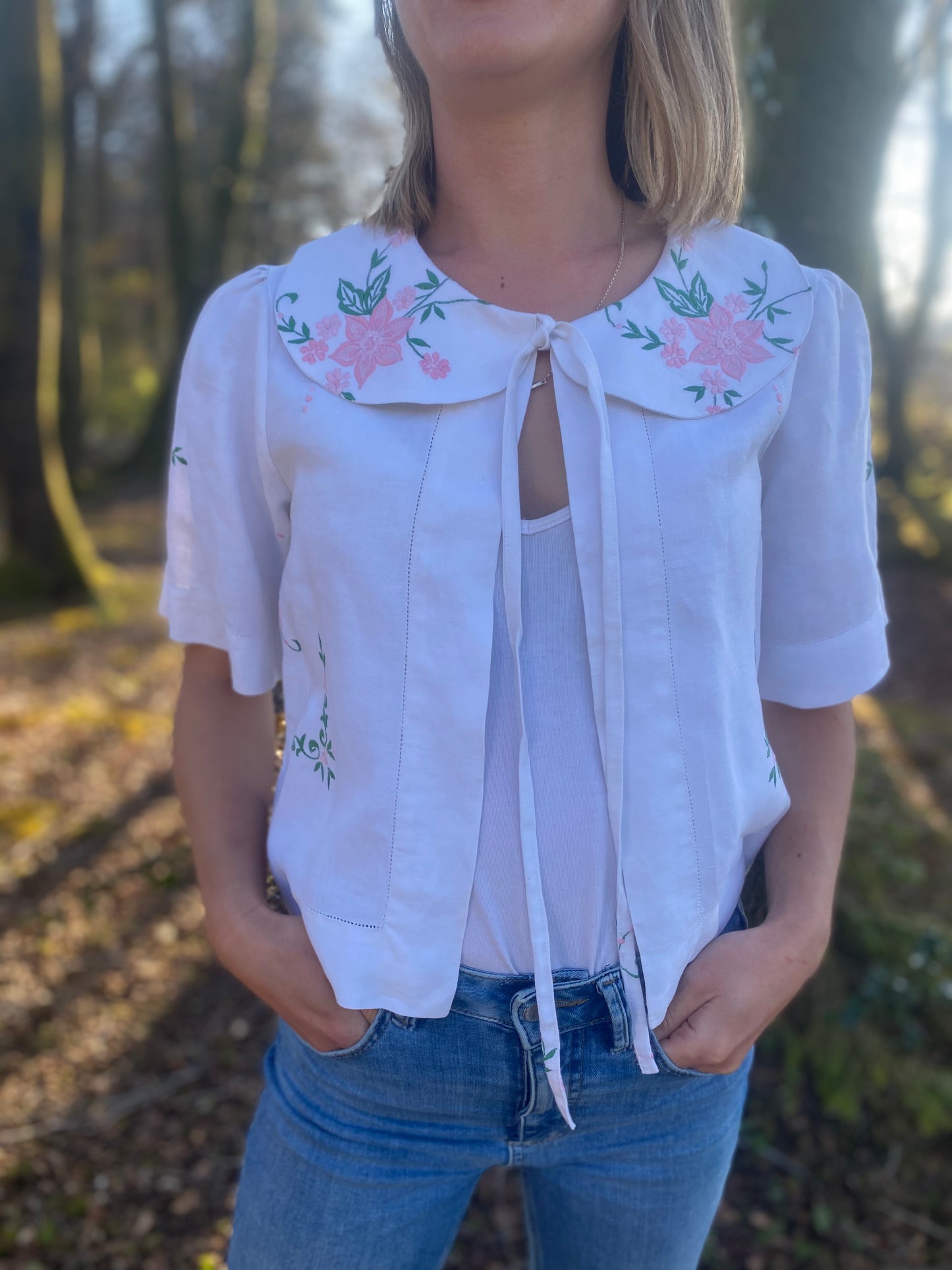 Tie Top With Oversized Collar - Medium