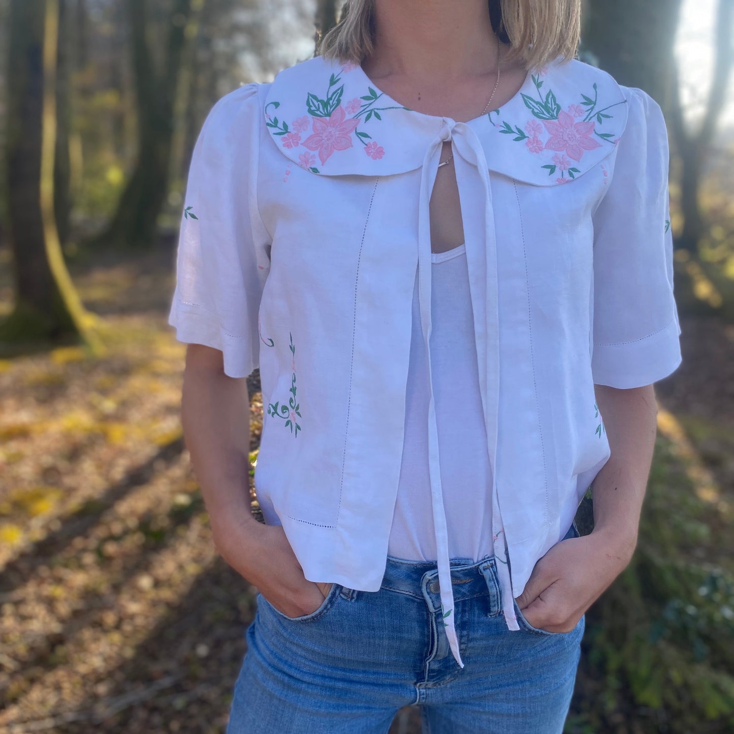 Tie Top With Oversized Collar - Medium