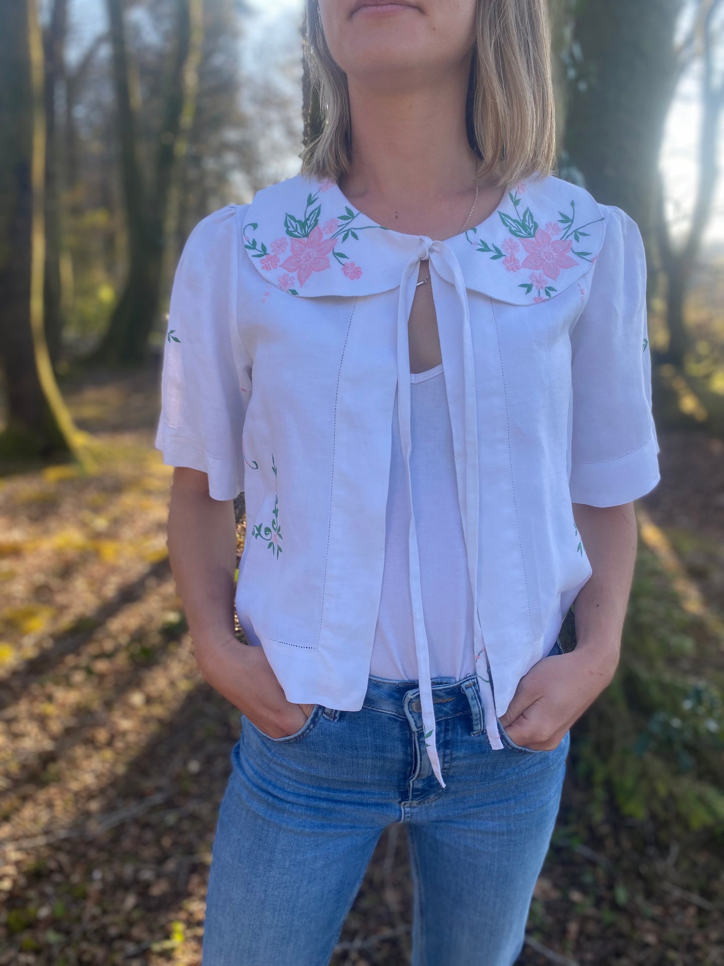 Tie Top With Oversized Collar - Medium